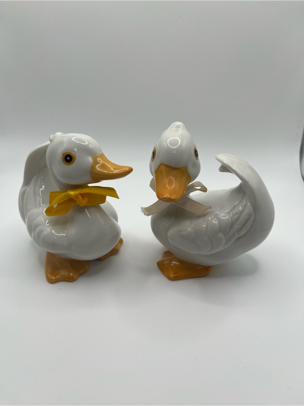 Vintage Homco Baby Duck Duckling Porcelain Figurines w/ Ribbon Set of 2
